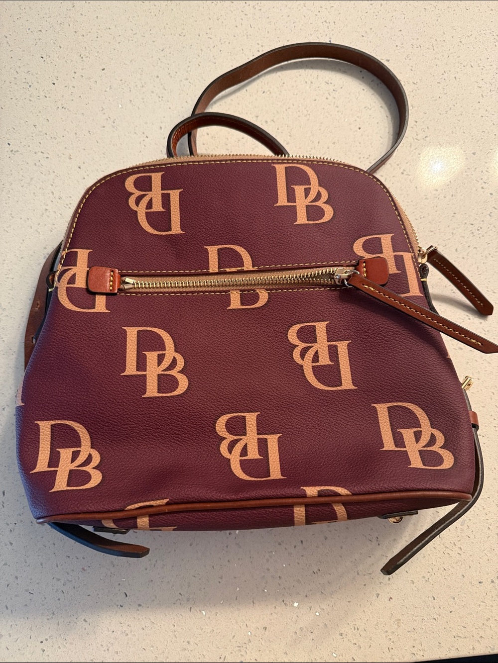 Dooney & Bourke Burgundy and Tan Logo Backpack